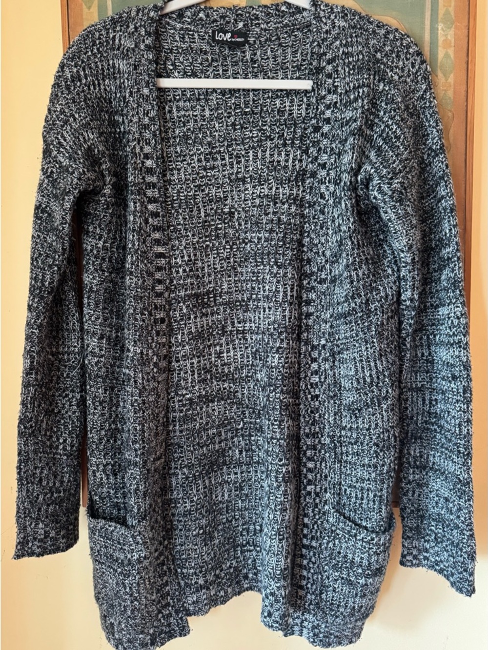 Love Marled Black and Gray Open-Front Knit Cardigan
